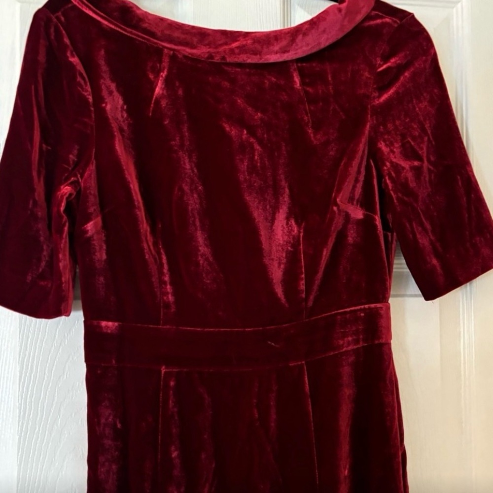 Boden Red Silk-Blend Velvet "Martha" Sheath Dress - Picture 3 of 5